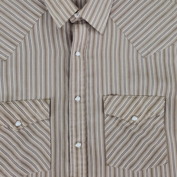 Vtg Western Frontier SS Pearl Shirt Men L Beige Gray Striped 2-Pkts USA Made 90s - Picture 8 of 10
